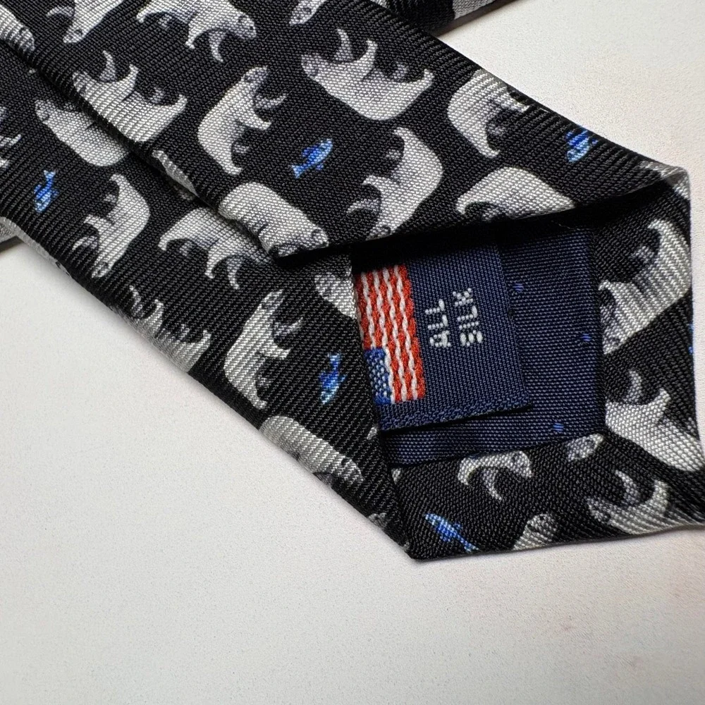Royal Classic Silk Necktie Black Polar Bear Fish Pattern Animals Winter USA Made